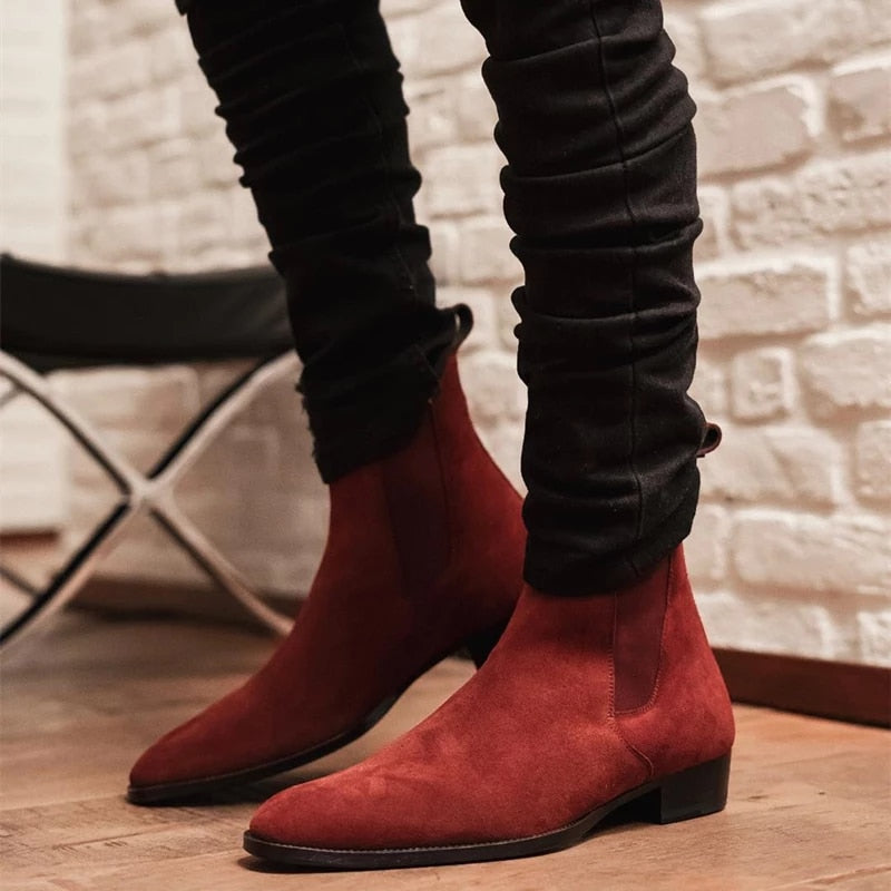 Burgundy Suede Chelsea  Boots