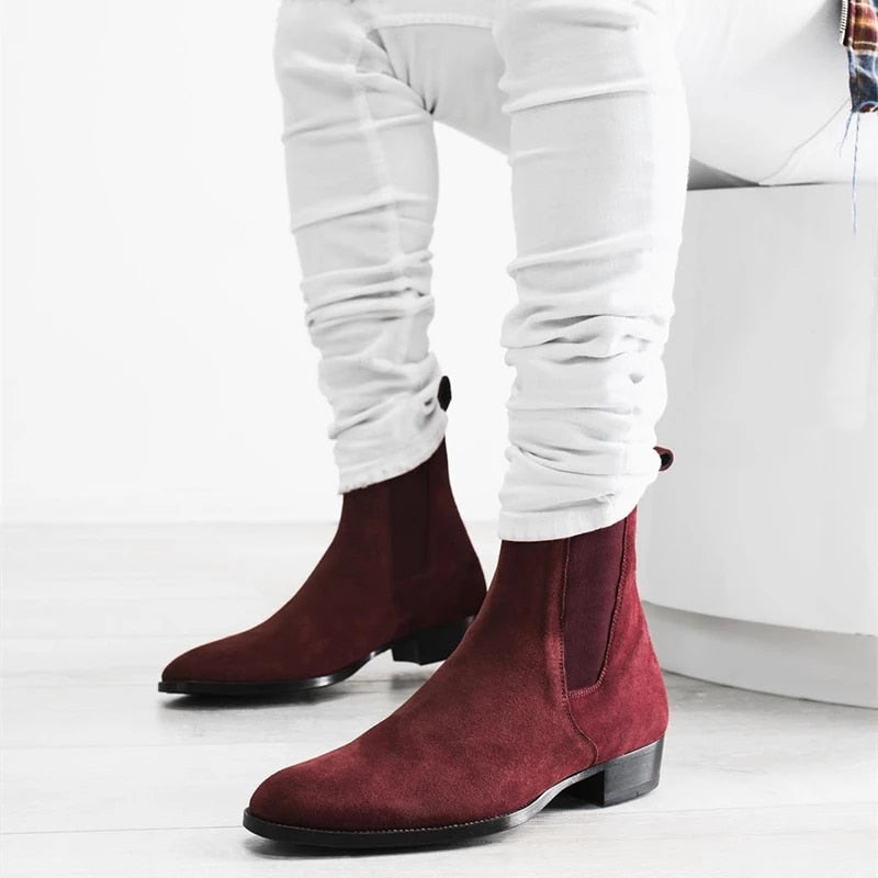 Burgundy Suede Chelsea  Boots