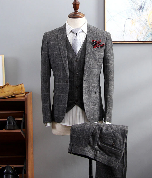 Grey Checked Three Piece Suit